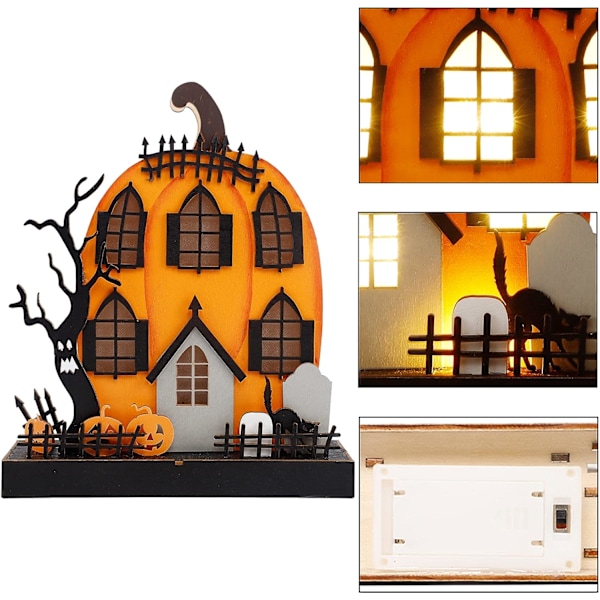 Halloween-bordpynt, 9\" x 8\" opplyst gresskarhusdekor