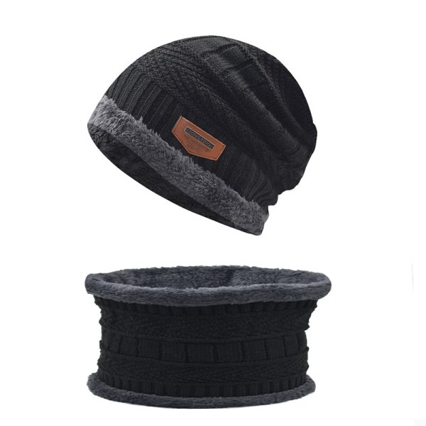 Men's set men's knit winter beanie hat fleece thick fleece beani