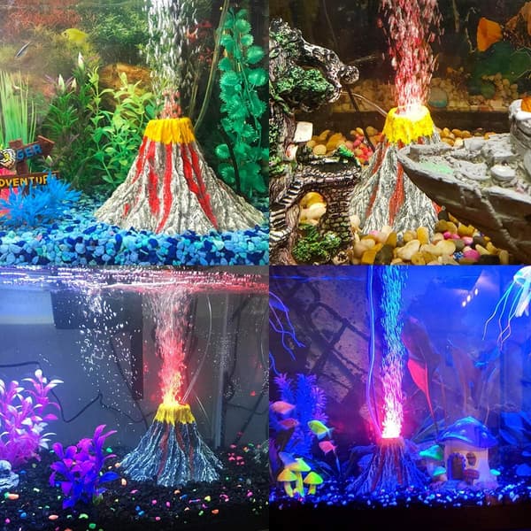 Akvarievulkanprydnadsset med luftsten bubblare fisk tank D