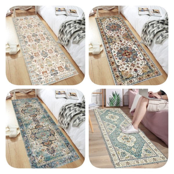 Gangstedsmatte, Vaskbar Matte, Sklisikker Vannbestandig Gulvteppe, Lavt Flor Mykt Vintage Teppe for Entré Soverom Vaskerom Innendørs, Stil 4 60*180cm