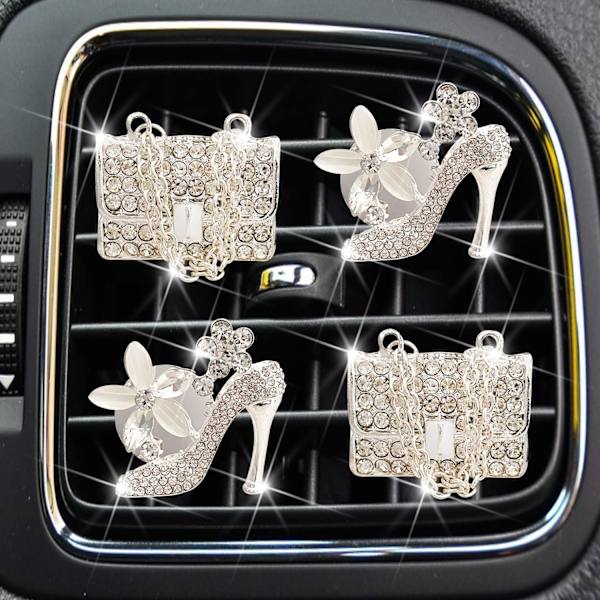 4 kpl Kristalli korkeakantapää kenkä ja laukku auton tuuletusaukko pidike, Rhinestone D