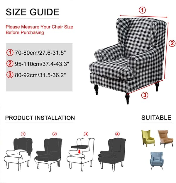 Wingback-fåtöljöverdrag 2 delar stretch spandex Wingback-fåtölj Co