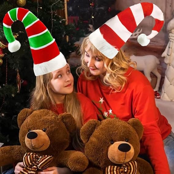 Jultomtehattar 2 st Julhatt med Pompom Randig Lång C