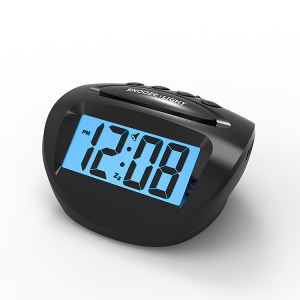 LCD Digital Alarm Clock Batteridrevet Kun, Blå Bakgrunnsbelysning, Hei