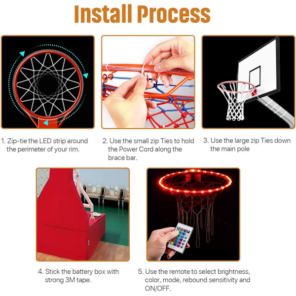 LED-lys for basketballkurv, fjernkontroll LED-basketballkurvlys