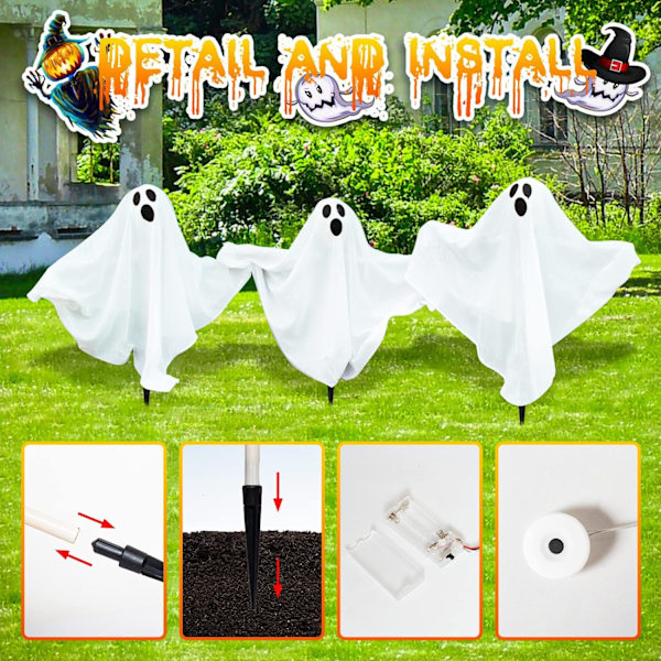 Halloween Ground Plug Ghost Set Utendørs Festgressdekorasjon P