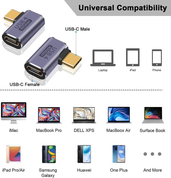 Rätvinklad USB C-adapter för USB 4-kabel, 40 Gbps USB 4-kabelannons