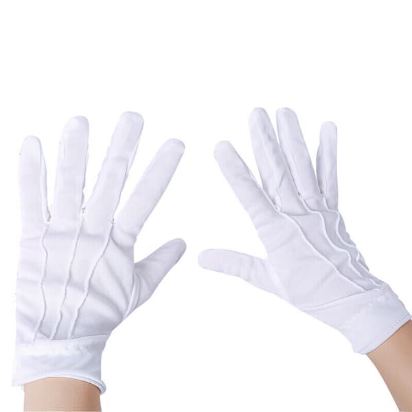 10 stk. hvide handsker med trykknap, one size, voksen, broderede