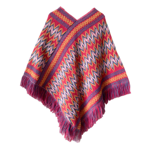 Ponchoer til kvinder, Kvinders Ponchoer og Wraps Vinter Retro Stilfuld Poncho Sjal til Kvinder - Rose