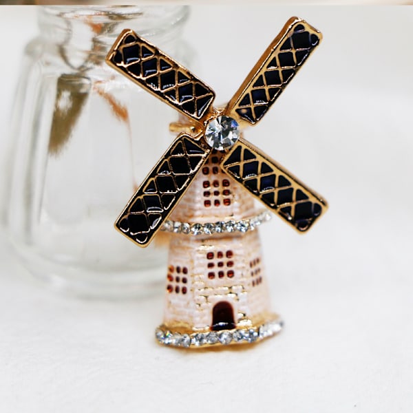Corsage Windmill Dam Brosch Målad Diamant Inlagd Brosch