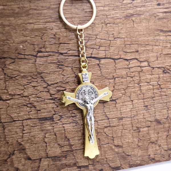 Saint Benedict Evil Protection Medal Cross Metal Keychain Faith