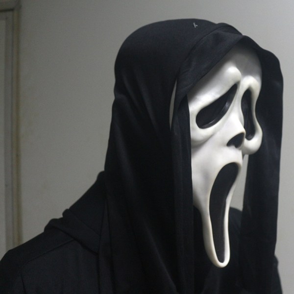 Spökansikte skrik skräckmask, cosplaydräkt för Halloween-mördare