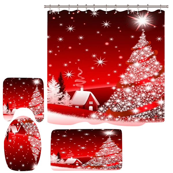 Julklapp Duschdraperi Bröllop Duschdraperi Rosa Julgran Röd Snöflinga Present Juldekoration Badrum Fyra-delad Shower curtain 180*180cm