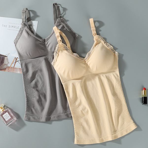 Lang amme-BH med åpen knapp foran - Beige XL