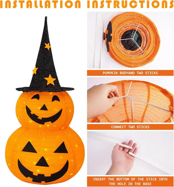 Halloween Dekorationer, 3ft Sammenklappelig Pop-Up Græskar, Forbelyst 5