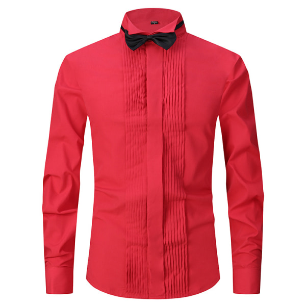 Långärmad smokingskjorta för män Jacquardskjorta i bomullsblandning