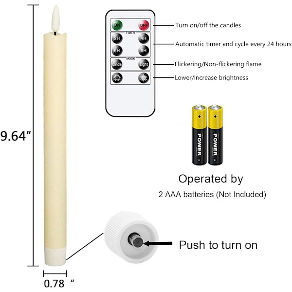 Flickering Flameless Ivory Taper Candles with 10 Key Remote beige
