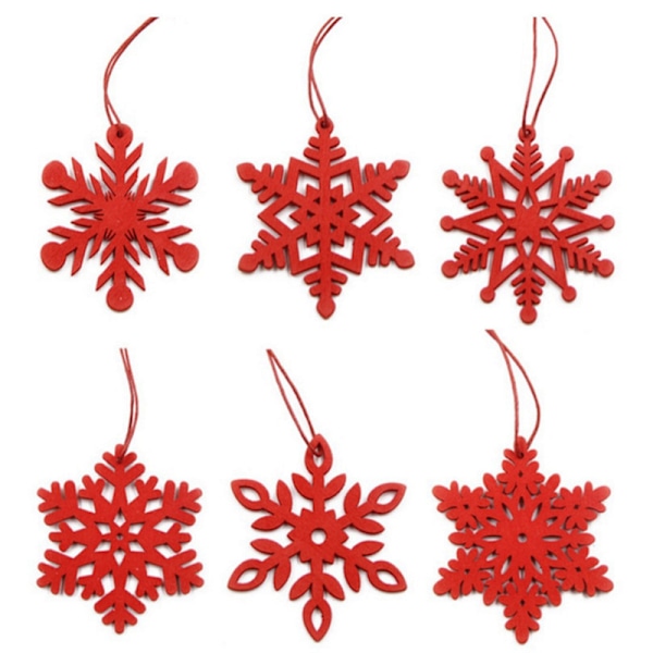 6 stk. Træ Jule Snefnug Juletræ Ornamenter Træ