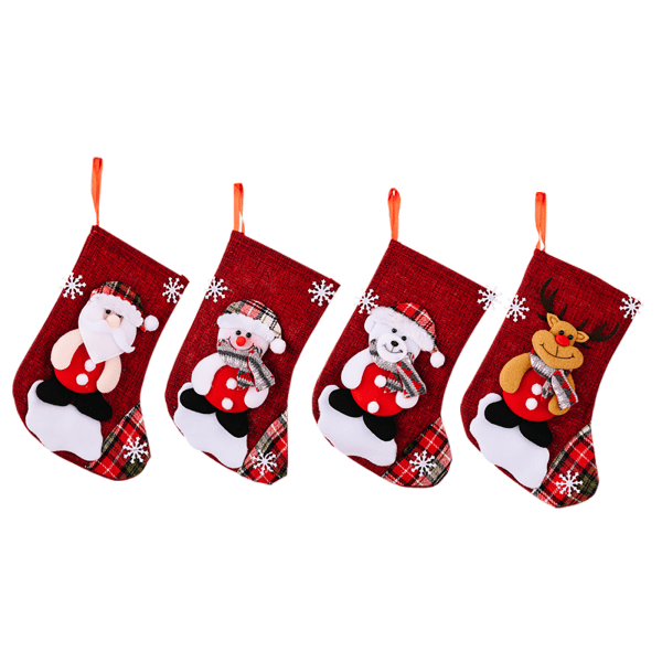 4pcs Christmas new small red linen decorative Christmas socks ho