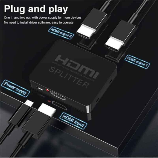 Mini HDMI Splitter En i to 1 i 2 ut HDMI Switcher 4K HD Vid