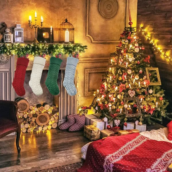 4 stk. julepynt jule strikkede sokker, uld soc