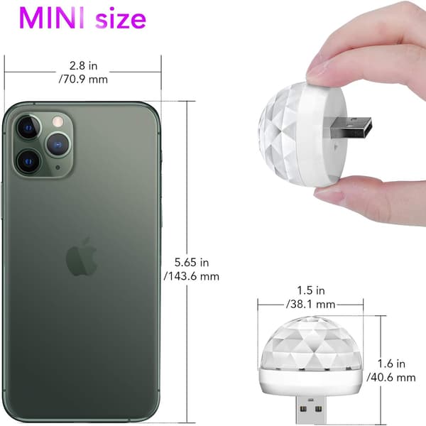 Mini USB Discokugle Festlys, Lydstimuleret DJ Scene Strob