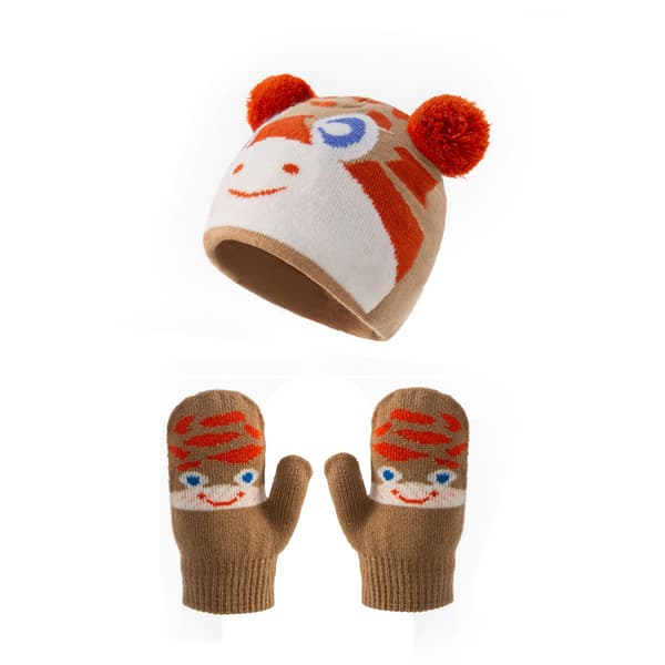 Toddler Stickad Cartoon Hat Vantar 2 Delar Set Mössa Vantar