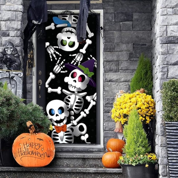 3D-design søt skjelettfamilie dørdeksel for Halloween-dør, Wi