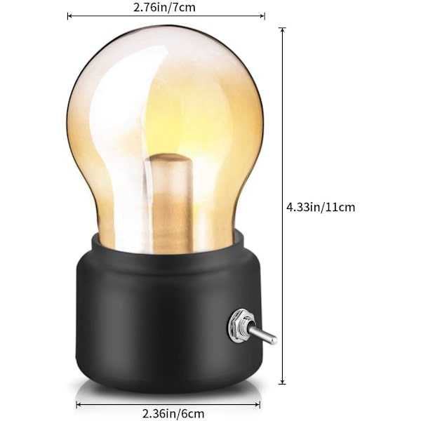 Retro-pöytälamppu (musta), USB-ladattava LED-yövalo