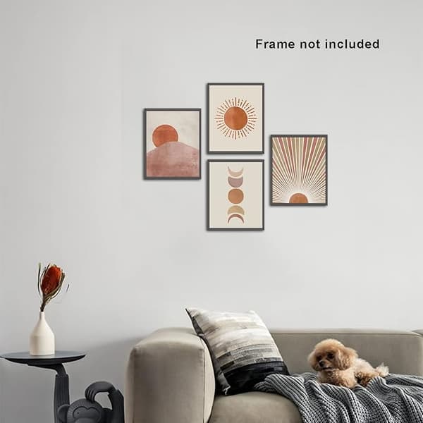 Boho Decor Sunrise Veggkunst - Sol og Månefaser Trykk Abstrakt