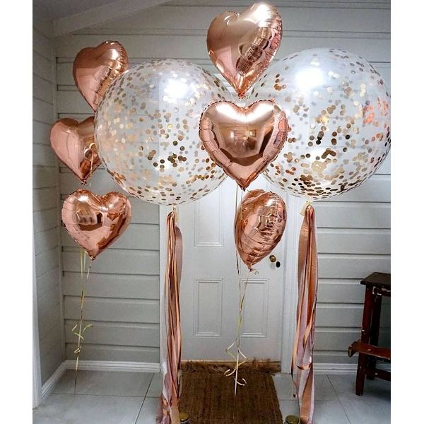 Rose Gold Hjerte Ballon 50 Stykker Størrelse 45 cm | Hjerteformet Heli