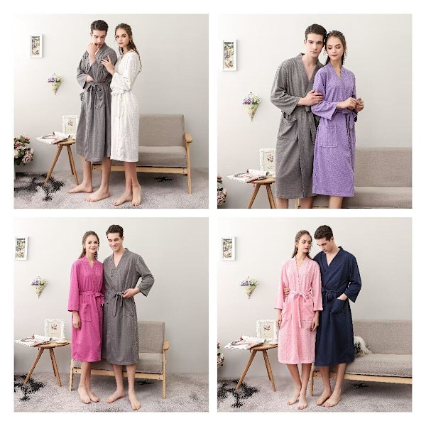 Badrock för kvinnor, vattenabsorberande, enfärgad våffelväv, Spa-hemklänning, nattklänning - Grön XL