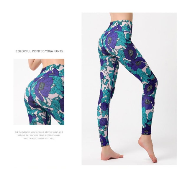 Damer Høy Midje Skinny Trykt Sports Fitness Yoga Bukser-HK285 S