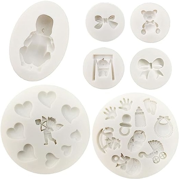 7 stk. Fondant Silikon Slikforme, 3D Sovende Baby Sukkerhåndværk