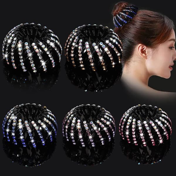 5 stk. Rhinestone Fuglerede Hårklemmer med Elastisk Hestehale Hår