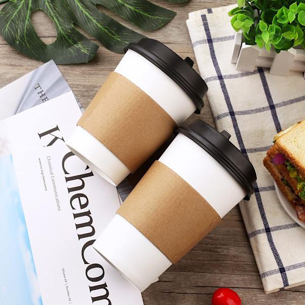 100 SET 16oz Pappersmuggar med lock vita, engångsmuggar för kaffe