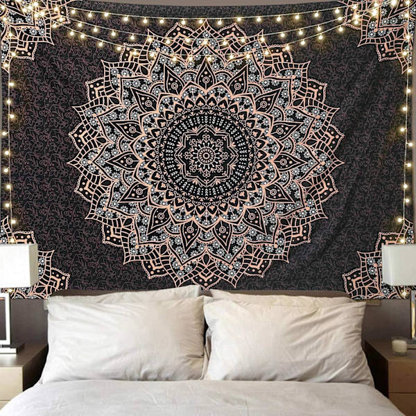 Svart Mandala Gobeläng Väggbonad Psykedelisk Gobeläng Aesthet