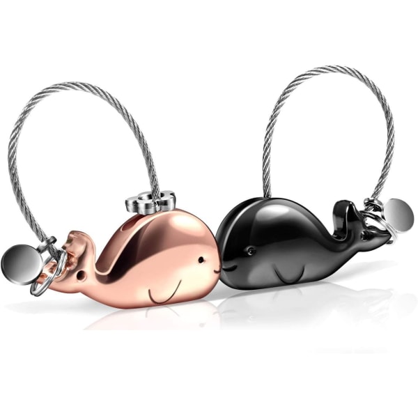 1 Pair Couple Keychain, Alloy Whale Couple Kissing Detachable Ma