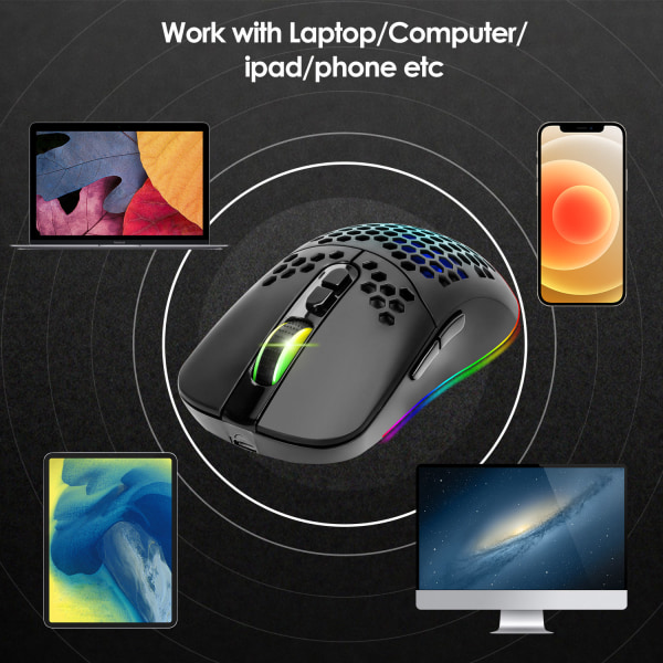 Lettvekts spillmus med 3200 DPI, RGB-bakgrunnsbelysning og 7 programmerbare knapper