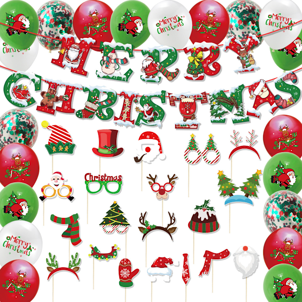 Christmas Theme Party Decoration Balloon Set，Banner, Balloons, Cake Topper Party Supplies For Kids Children