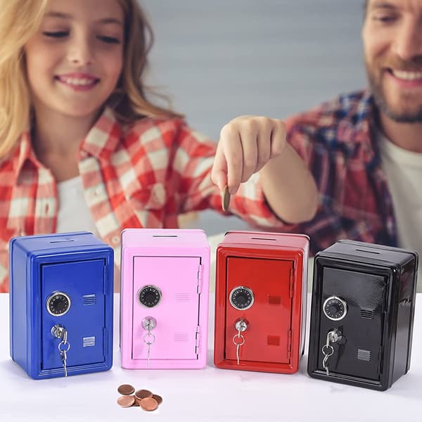 Børns rektangulære mini metalsafe - sort
