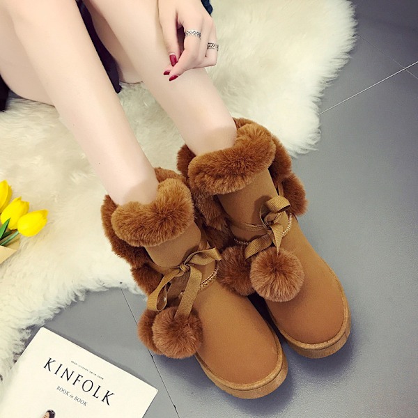 Damskor med vaddering, mid-calf, snöboots - Karamell 41