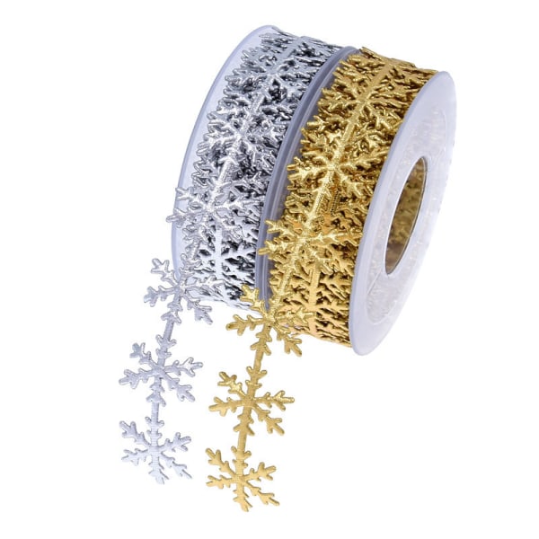 2 Snowflake Lace Ribbon, Glitter Trim Ribbon Christmas Celebrati