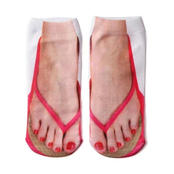 Imitation Sock Sandals 6 Par Random Färger 3d Mönster Tryckt