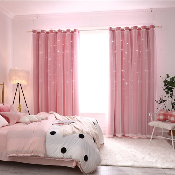 2 dobbeltlags åpent stjerneformet gardin 1.5*2.7M-Rosa