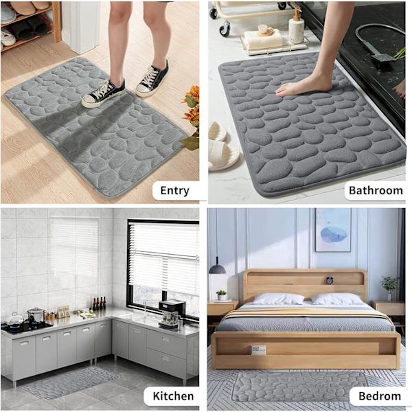 Memory Foam Bademåtte, Brostensbelagt Relief Coral Fleece Bademåtte