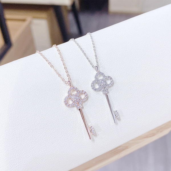 Roséguld flickor mikro zirkon halsband mode nyckelben kedja