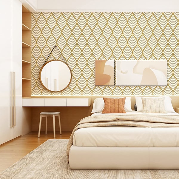 Moderne minimalistiske gule og hvide geometriske mønster tapet W