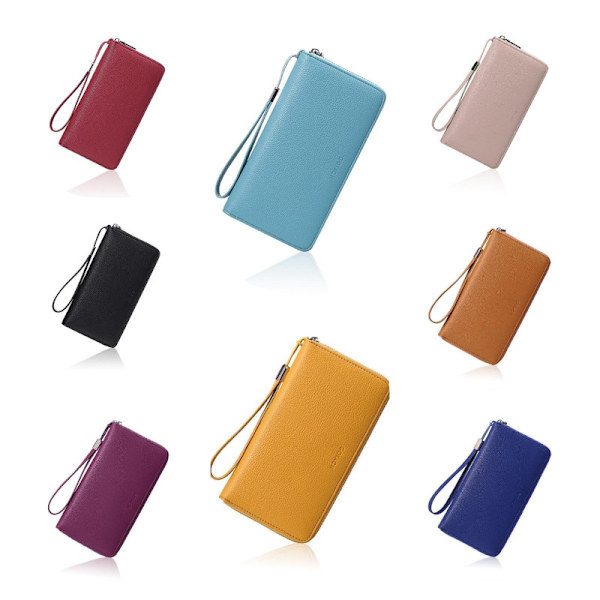 Damepung RFID Blokerende Læder Lynlås Pung Stor Kapacitet Lang Pengepung Kreditkort Clutch Wristlet - Gul