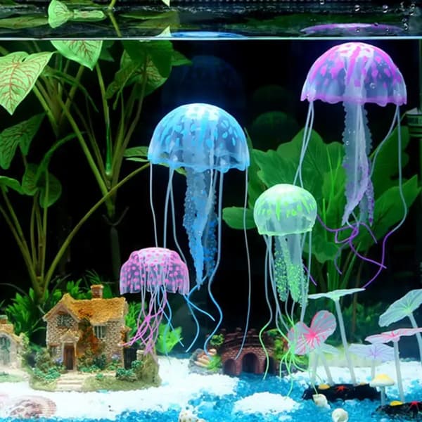 5 farger Kunstig Akvarium Maneter Ornament Dekor Lysende E